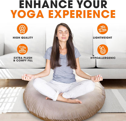 Meditation Cushion - Ergonomic Floor Pillow for Meditation, Yoga Pillow with Buckwheat Filling, Yoga Cushion for Sitting on Floor, Meditation Seat, Comfort & Posture Support