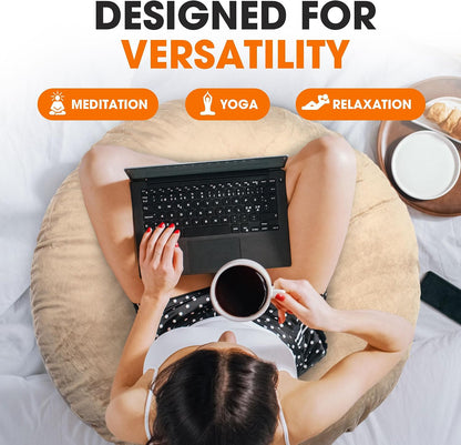 Meditation Cushion - Ergonomic Floor Pillow for Meditation, Yoga Pillow with Buckwheat Filling, Yoga Cushion for Sitting on Floor, Meditation Seat, Comfort & Posture Support