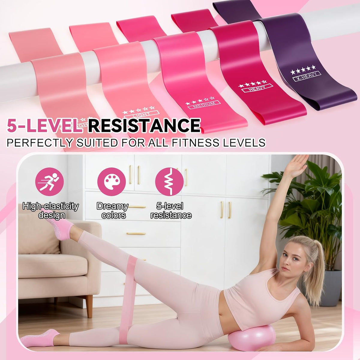 Pilates Ring and Ball Set, Home Pilates Equipment for Women with Resistance Bands, 12'' Magic Circle, 9.8'' Ball, for Strength, Toning and Flexibility, Fitness Essentials Starter Accessories