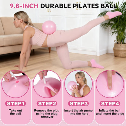 Pilates Ring and Ball Set, Home Pilates Equipment for Women with Resistance Bands, 12'' Magic Circle, 9.8'' Ball, for Strength, Toning and Flexibility, Fitness Essentials Starter Accessories