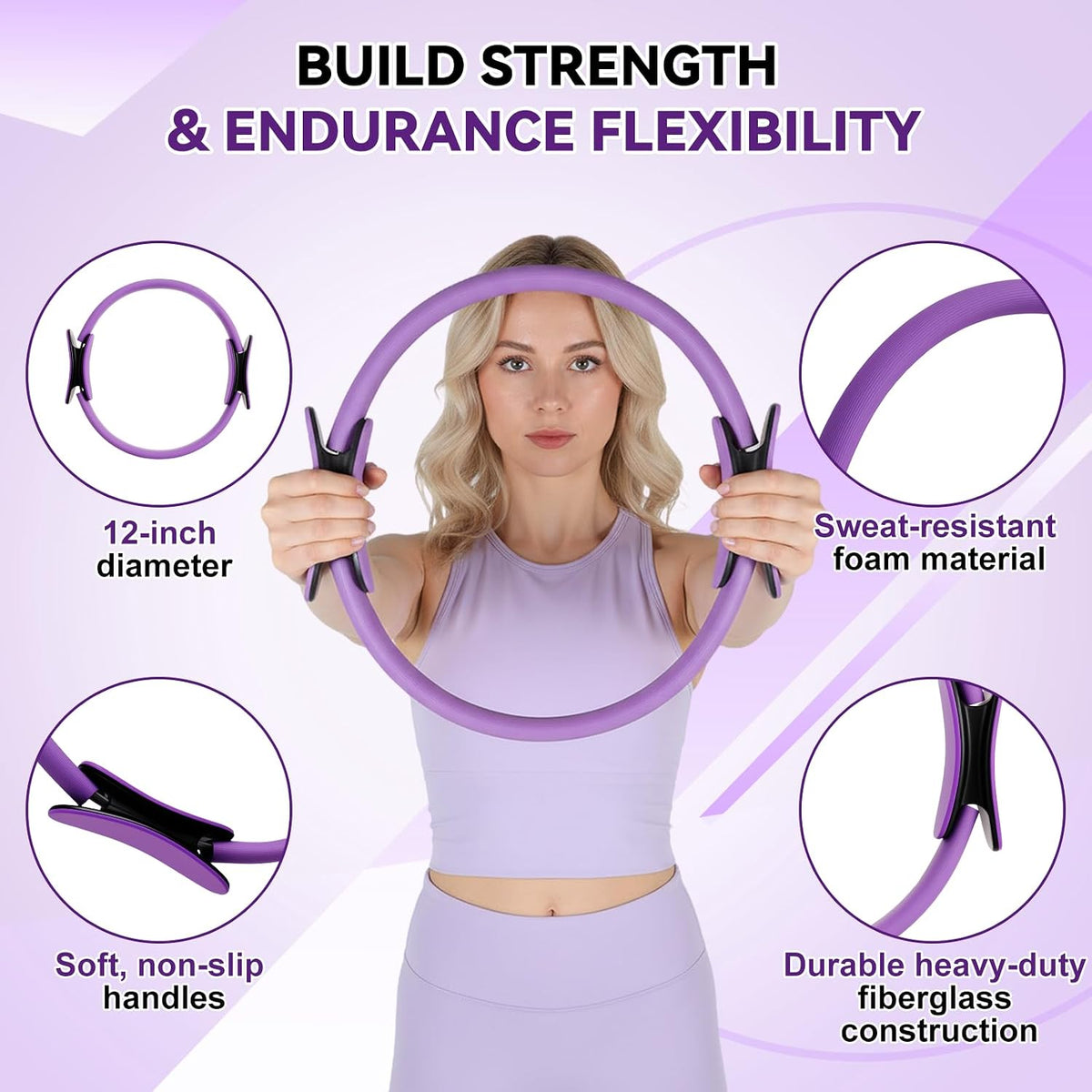 Pilates Ring and Ball Set, Home Pilates Equipment for Women with Resistance Bands, 12'' Magic Circle, 9.8'' Ball, for Strength, Toning and Flexibility, Fitness Essentials Starter Accessories