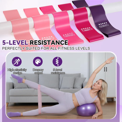 Pilates Ring and Ball Set, Home Pilates Equipment for Women with Resistance Bands, 12'' Magic Circle, 9.8'' Ball, for Strength, Toning and Flexibility, Fitness Essentials Starter Accessories