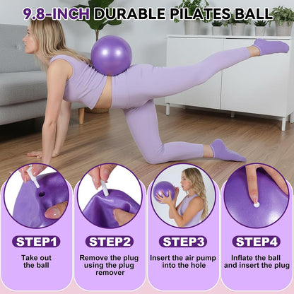 Pilates Ring and Ball Set, Home Pilates Equipment for Women with Resistance Bands, 12'' Magic Circle, 9.8'' Ball, for Strength, Toning and Flexibility, Fitness Essentials Starter Accessories
