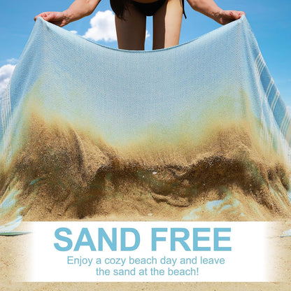 Oversized Turkish Beach Towels 74"x38" Thin Quick Dry Sand Free Pool Swim Bathing Towel Extra Large Blanket Adult Travel Essentials Cruise Accessories Must Haves Summer Light Blue Stuff