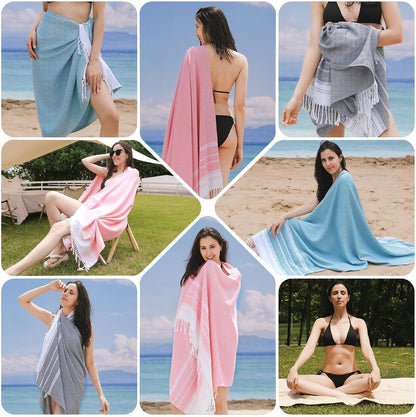 Oversized Turkish Beach Towels 74"x38" Thin Quick Dry Sand Free Pool Swim Bathing Towel Extra Large Blanket Adult Travel Essentials Cruise Accessories Must Haves Summer Light Blue Stuff