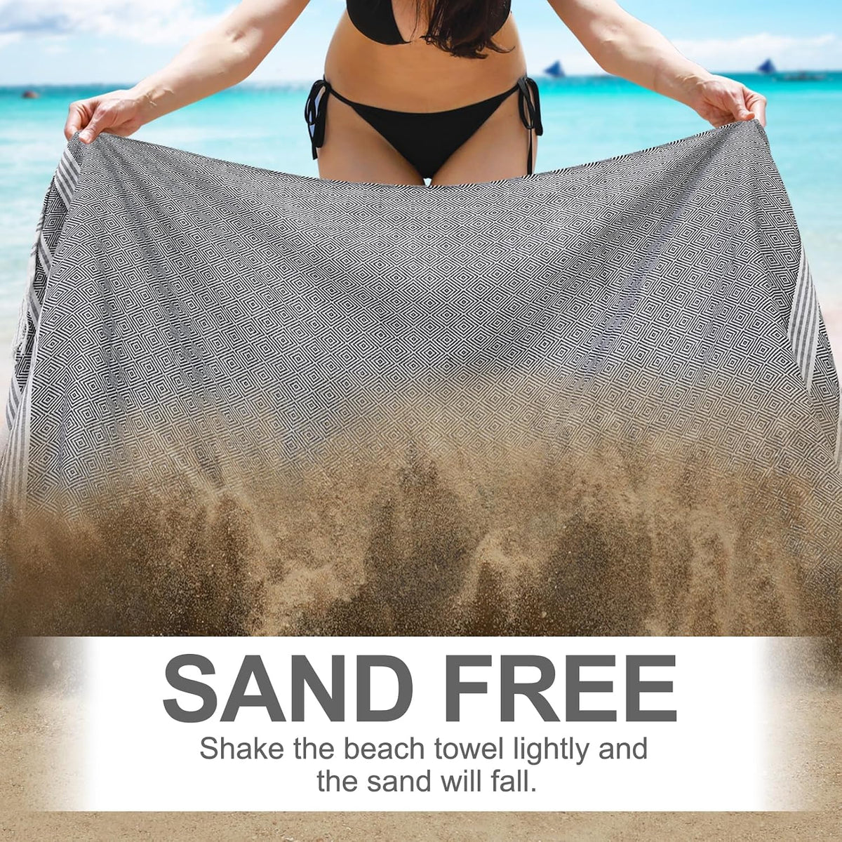 Oversized Turkish Beach Towels 74"x38" Thin Quick Dry Sand Free Pool Swim Bathing Towel Extra Large Blanket Adult Travel Essentials Cruise Accessories Must Haves Summer Light Blue Stuff