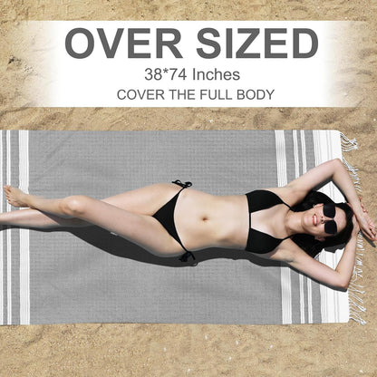Oversized Turkish Beach Towels 74"x38" Thin Quick Dry Sand Free Pool Swim Bathing Towel Extra Large Blanket Adult Travel Essentials Cruise Accessories Must Haves Summer Light Blue Stuff