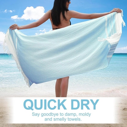 Oversized Turkish Beach Towels 74"x38" Thin Quick Dry Sand Free Pool Swim Bathing Towel Extra Large Blanket Adult Travel Essentials Cruise Accessories Must Haves Summer Light Blue Stuff