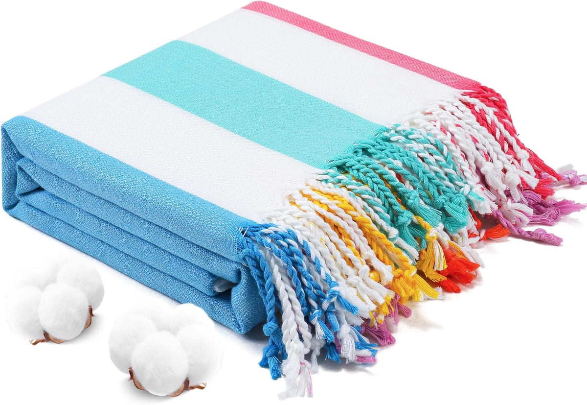 Oversized Turkish Beach Towels 74"x38" Thin Quick Dry Sand Free Pool Swim Bathing Towel Extra Large Blanket Adult Travel Essentials Cruise Accessories Must Haves Summer Light Blue Stuff