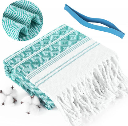 Oversized Turkish Beach Towels 74"x38" Thin Quick Dry Sand Free Pool Swim Bathing Towel Extra Large Blanket Adult Travel Essentials Cruise Accessories Must Haves Summer Light Blue Stuff