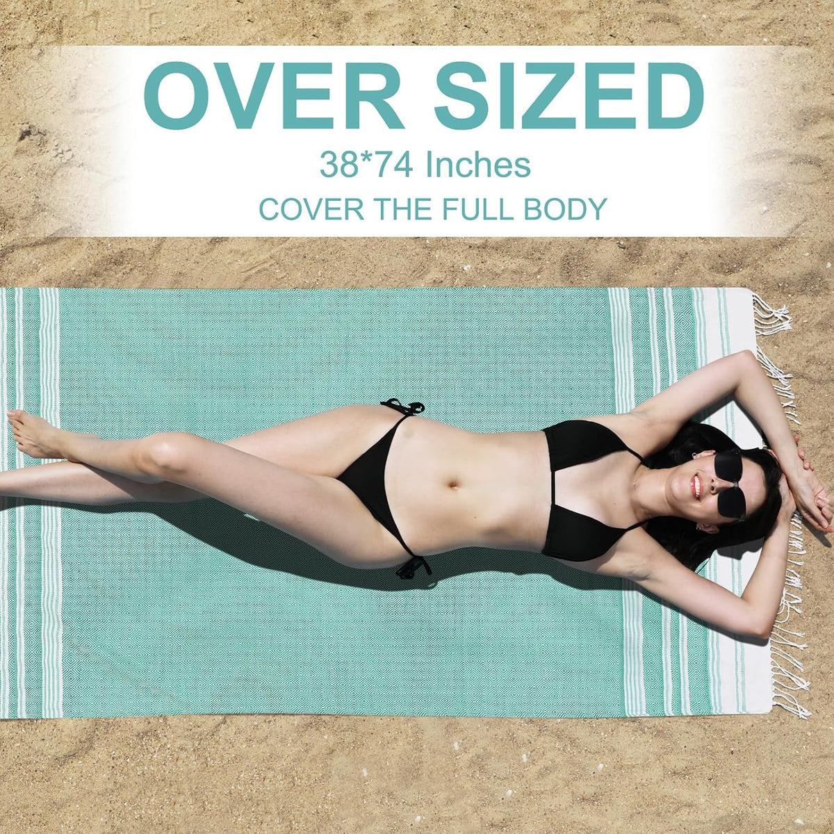 Oversized Turkish Beach Towels 74"x38" Thin Quick Dry Sand Free Pool Swim Bathing Towel Extra Large Blanket Adult Travel Essentials Cruise Accessories Must Haves Summer Light Blue Stuff