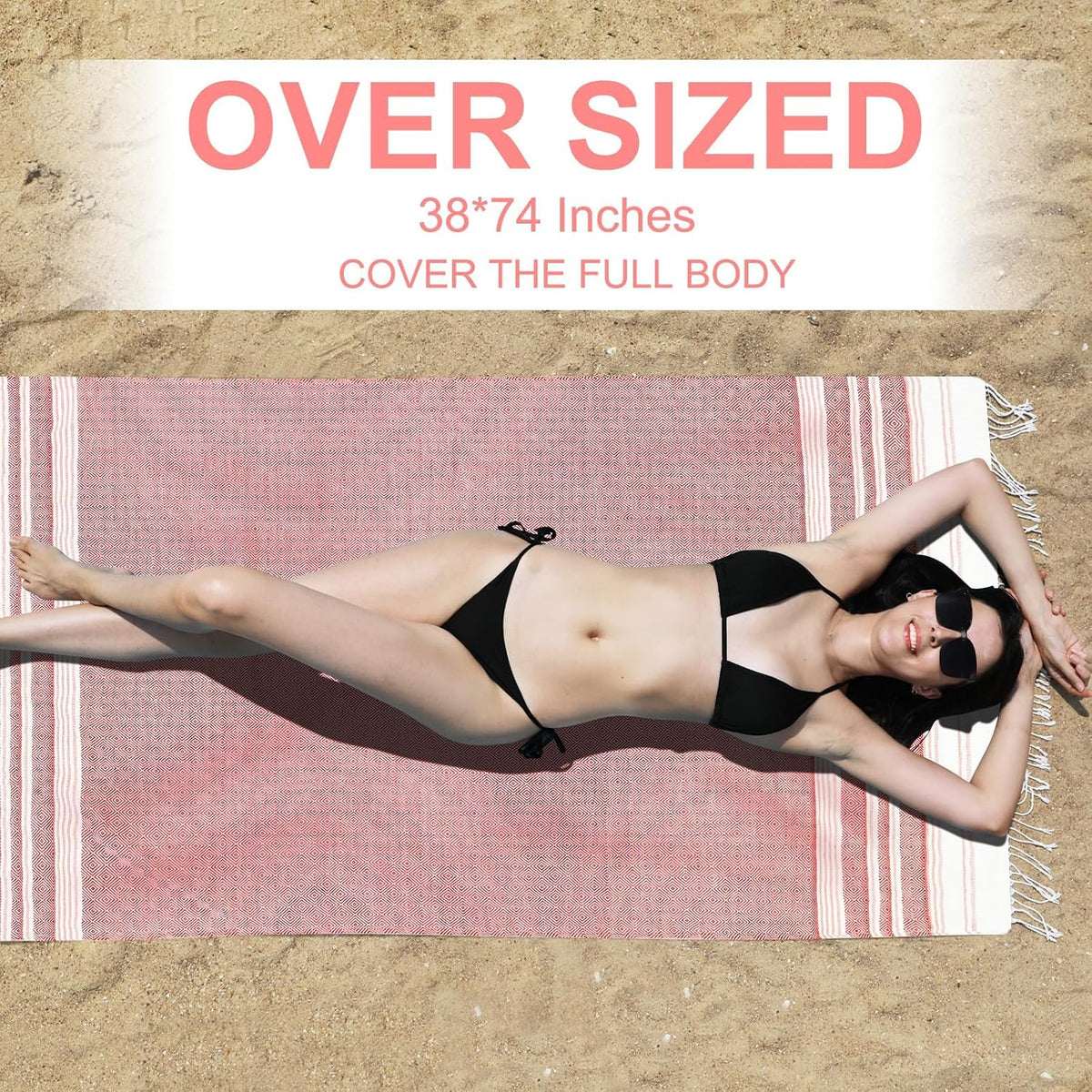 Oversized Turkish Beach Towels 74"x38" Thin Quick Dry Sand Free Pool Swim Bathing Towel Extra Large Blanket Adult Travel Essentials Cruise Accessories Must Haves Summer Light Blue Stuff