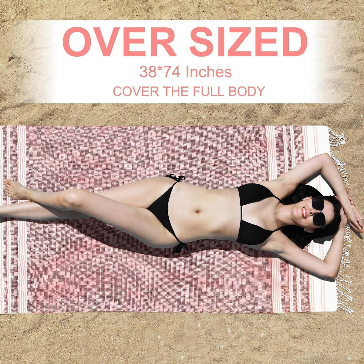 Oversized Turkish Beach Towels 74"x38" Thin Quick Dry Sand Free Pool Swim Bathing Towel Extra Large Blanket Adult Travel Essentials Cruise Accessories Must Haves Summer Light Blue Stuff