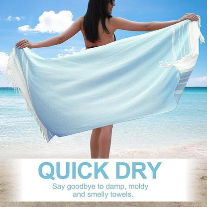 Oversized Turkish Beach Towels 74"x38" Thin Quick Dry Sand Free Pool Swim Bathing Towel Extra Large Blanket Adult Travel Essentials Cruise Accessories Must Haves Summer Light Blue Stuff