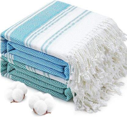 Oversized Turkish Beach Towels 74"x38" Thin Quick Dry Sand Free Pool Swim Bathing Towel Extra Large Blanket Adult Travel Essentials Cruise Accessories Must Haves Summer Light Blue Stuff