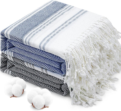 Oversized Turkish Beach Towels 74"x38" Thin Quick Dry Sand Free Pool Swim Bathing Towel Extra Large Blanket Adult Travel Essentials Cruise Accessories Must Haves Summer Light Blue Stuff