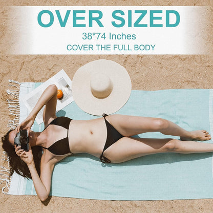 Oversized Turkish Beach Towels 74"x38" Thin Quick Dry Sand Free Pool Swim Bathing Towel Extra Large Blanket Adult Travel Essentials Cruise Accessories Must Haves Summer Light Blue Stuff