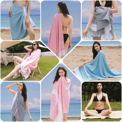 Oversized Turkish Beach Towels 74"x38" Thin Quick Dry Sand Free Pool Swim Bathing Towel Extra Large Blanket Adult Travel Essentials Cruise Accessories Must Haves Summer Light Blue Stuff