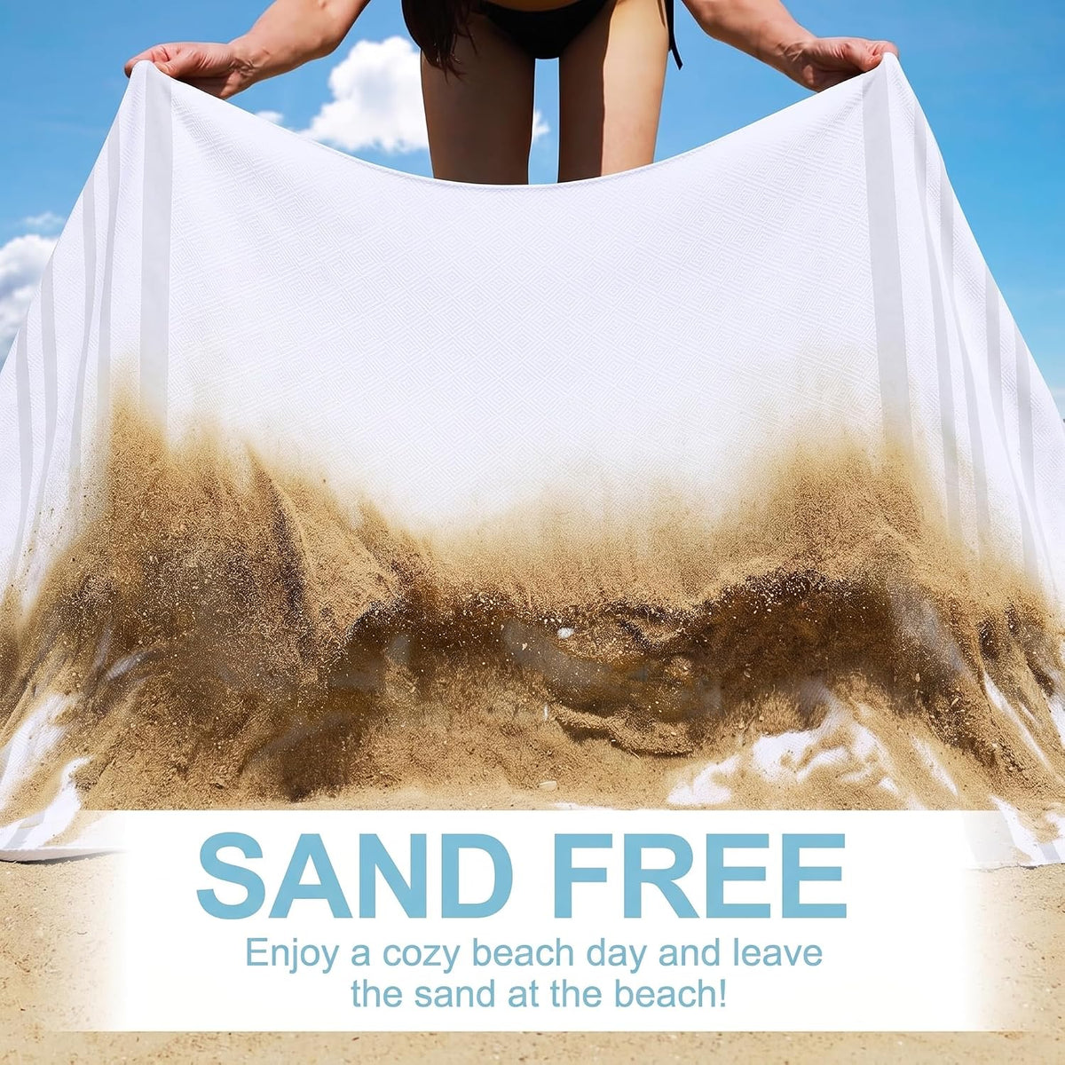 Oversized Turkish Beach Towels 74"x38" Thin Quick Dry Sand Free Pool Swim Bathing Towel Extra Large Blanket Adult Travel Essentials Cruise Accessories Must Haves Summer Light Blue Stuff