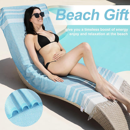 Oversized Turkish Beach Towels 74"x38" Thin Quick Dry Sand Free Pool Swim Bathing Towel Extra Large Blanket Adult Travel Essentials Cruise Accessories Must Haves Summer Light Blue Stuff