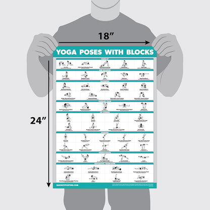 4 Pack - Yoga Block Poses + Pilates Exercise + Yoga Poses Positions + Stretching Posters - Set of Four Fitness Charts