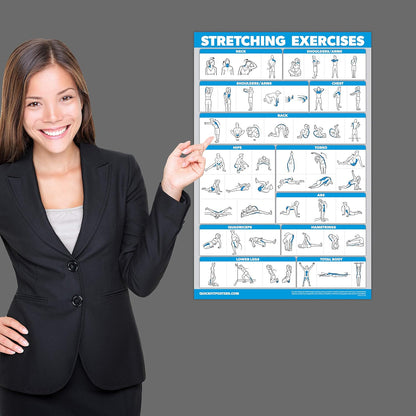 4 Pack - Yoga Block Poses + Pilates Exercise + Yoga Poses Positions + Stretching Posters - Set of Four Fitness Charts