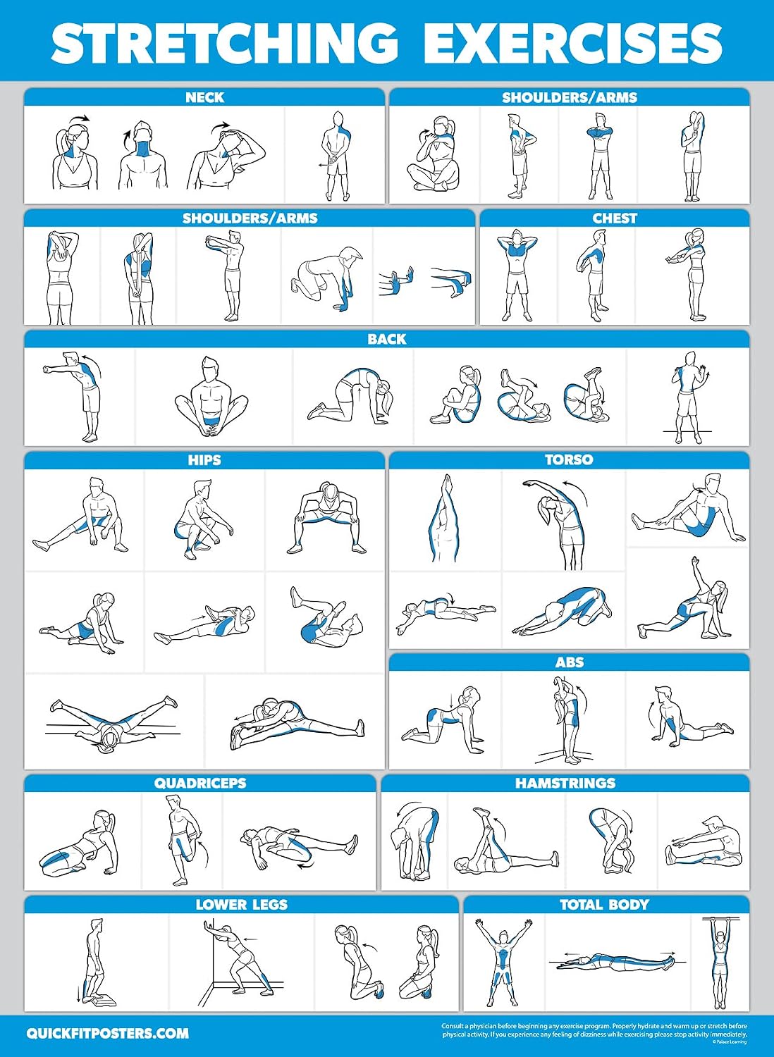 4 Pack - Yoga Block Poses + Pilates Exercise + Yoga Poses Positions + Stretching Posters - Set of Four Fitness Charts