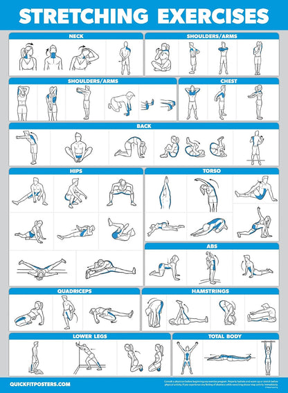 4 Pack - Yoga Block Poses + Pilates Exercise + Yoga Poses Positions + Stretching Posters - Set of Four Fitness Charts