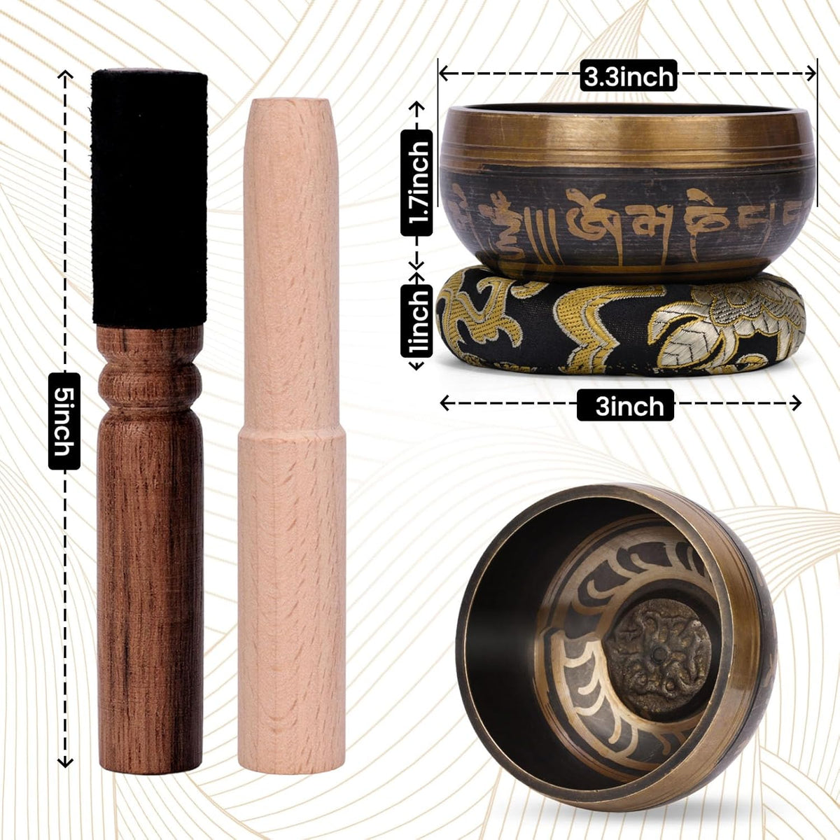 Handmade Tibetan Singing Bowl Set with Striker, Cushion & Pouch