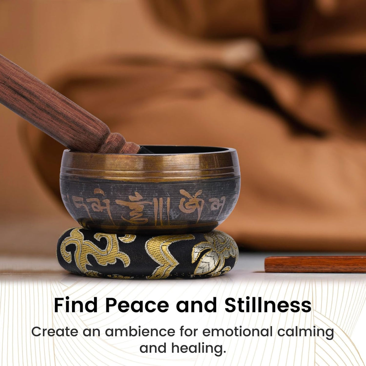 Handmade Tibetan Singing Bowl Set with Striker, Cushion & Pouch