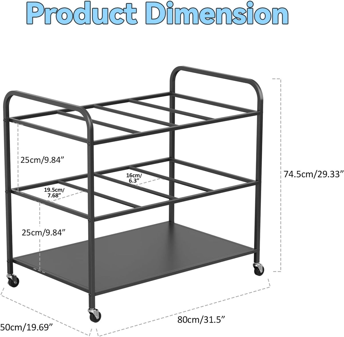 Yoga Mat Storage Rack Holder with Wheels, Home Gym Workout Equipment Exercise Mat Storage Cart, Exercise & Fitness Organizer for Dumbbell, Kettlebells, Yoga Blocks, Foam Roller Black