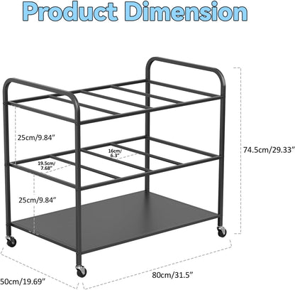Yoga Mat Storage Rack Holder with Wheels, Home Gym Workout Equipment Exercise Mat Storage Cart, Exercise & Fitness Organizer for Dumbbell, Kettlebells, Yoga Blocks, Foam Roller Black