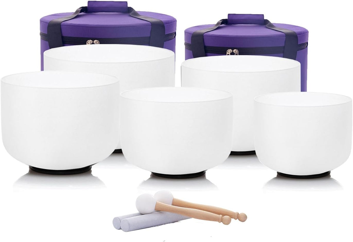 5Pcs Crystal Singing Bowl Set,432hz High Pitch C#D#F#G#A# 8-12 Inch