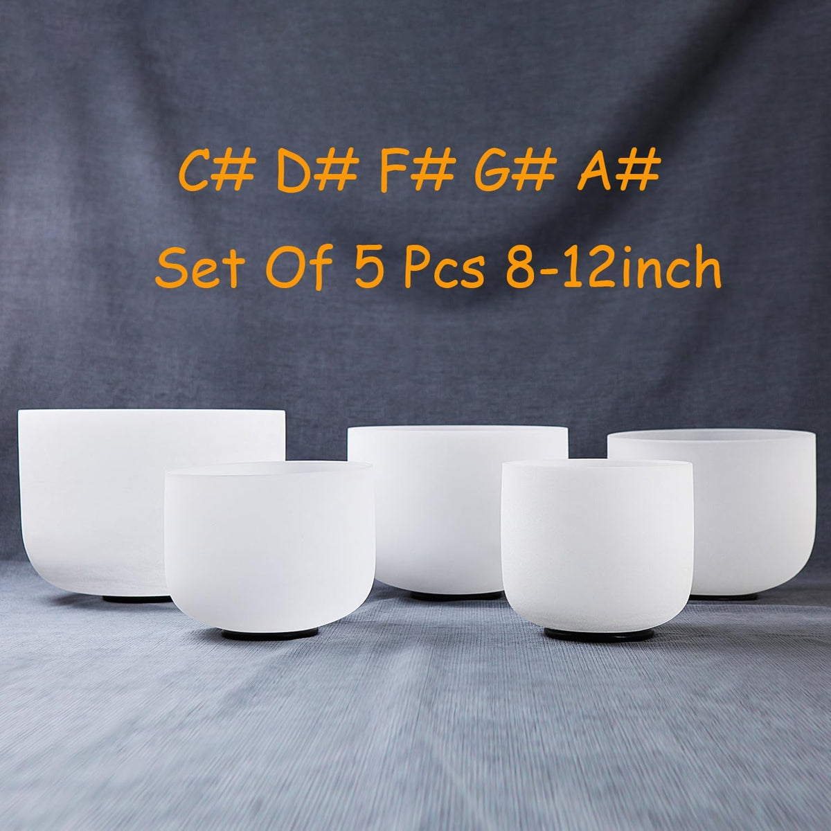 5Pcs Crystal Singing Bowl Set,432hz High Pitch C#D#F#G#A# 8-12 Inch