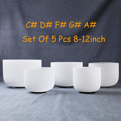 5Pcs Crystal Singing Bowl Set,432hz High Pitch C#D#F#G#A# 8-12 Inch