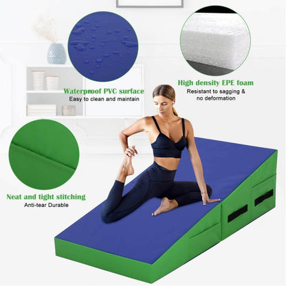 Gymnastics Mat 48x24 Inch Incline Tumbling Mats for Gymnastics for Home, Folding Gymnastics Wedge with Non-Slip Surface& Handles, Indoor/Outdoor Exercise Mat Cheese Wedge Mat for Kid Adults Workout