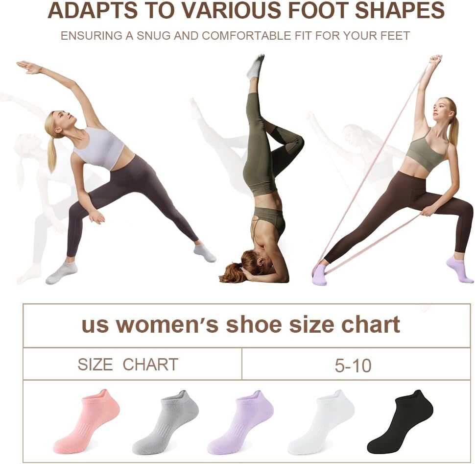 5 Pairs Pilates Socks with Grips for Women Non Slip Grip Yoga Crew Socks for Barre Hospital Barefoot