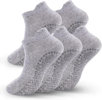 5 Pairs Pilates Socks with Grips for Women Non Slip Grip Yoga Crew Socks for Barre Hospital Barefoot