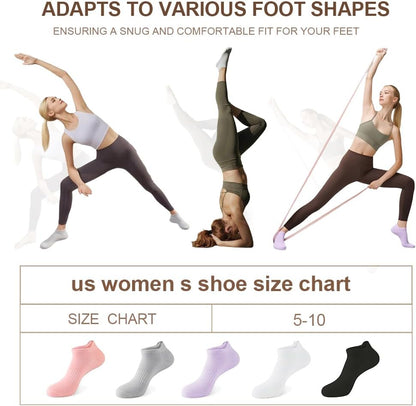 5 Pairs Pilates Socks with Grips for Women Non Slip Grip Yoga Crew Socks for Barre Hospital Barefoot