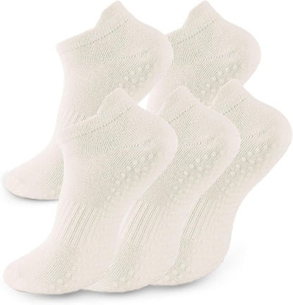 5 Pairs Pilates Socks with Grips for Women Non Slip Grip Yoga Crew Socks for Barre Hospital Barefoot