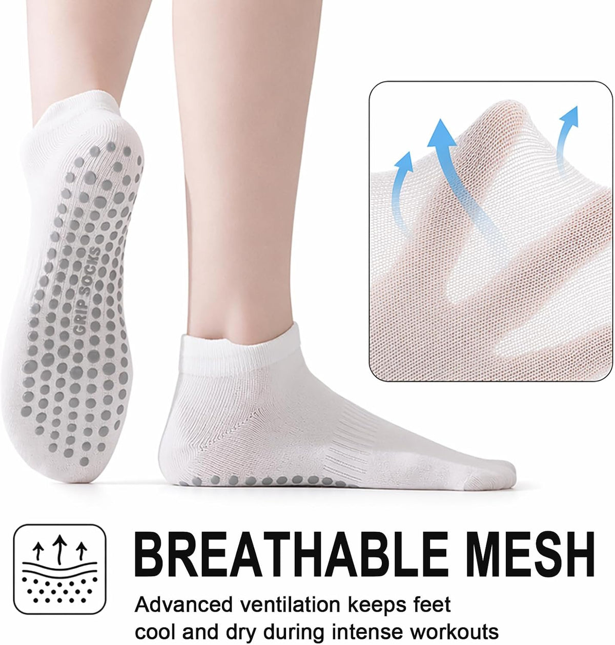 5 Pairs Pilates Socks with Grips for Women Non Slip Grip Yoga Crew Socks for Barre Hospital Barefoot