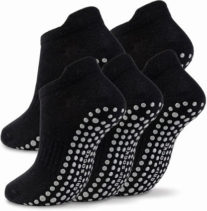 5 Pairs Pilates Socks with Grips for Women Non Slip Grip Yoga Crew Socks for Barre Hospital Barefoot