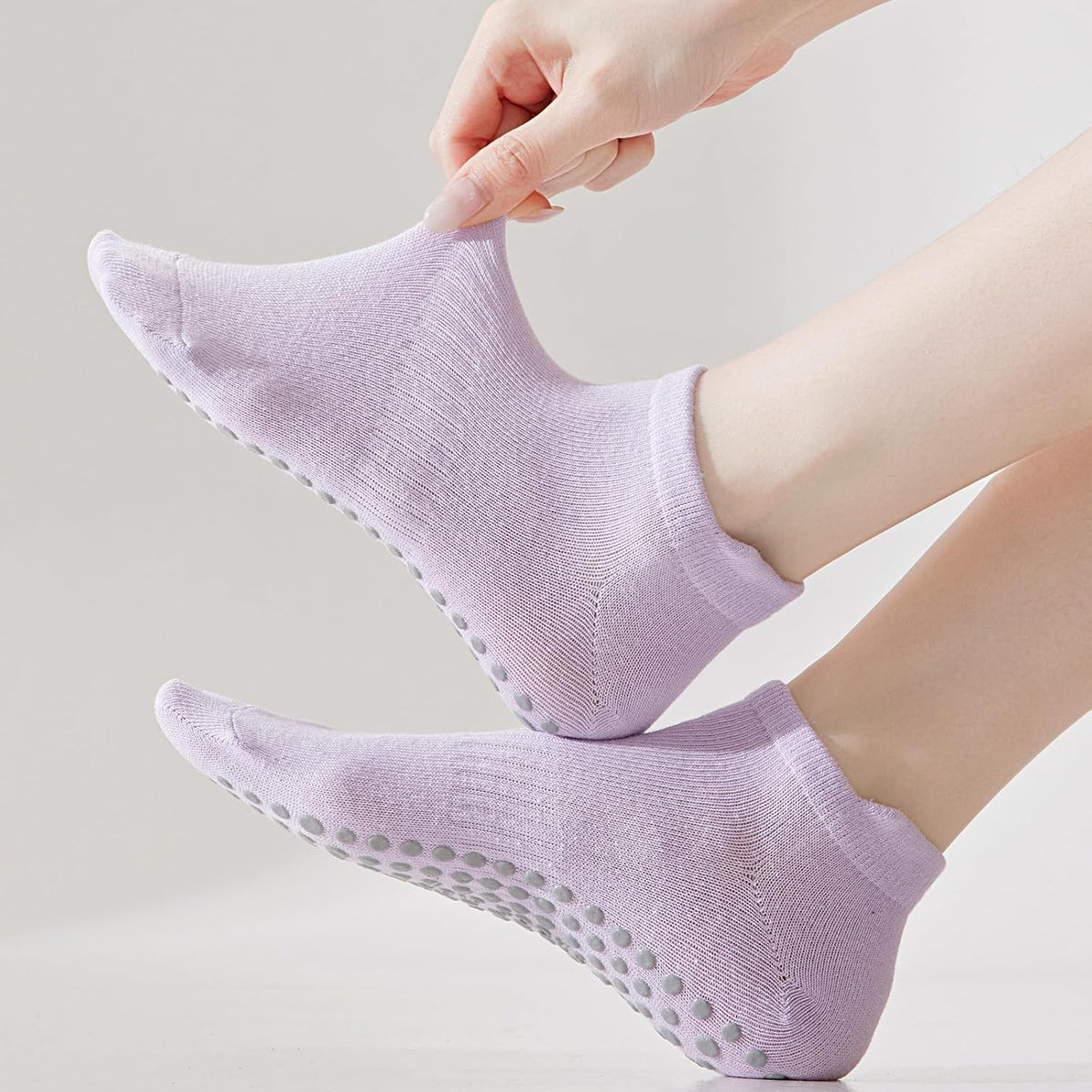 5 Pairs Pilates Socks with Grips for Women Non Slip Grip Yoga Crew Socks for Barre Hospital Barefoot