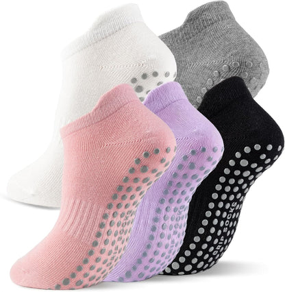 5 Pairs Pilates Socks with Grips for Women Non Slip Grip Yoga Crew Socks for Barre Hospital Barefoot