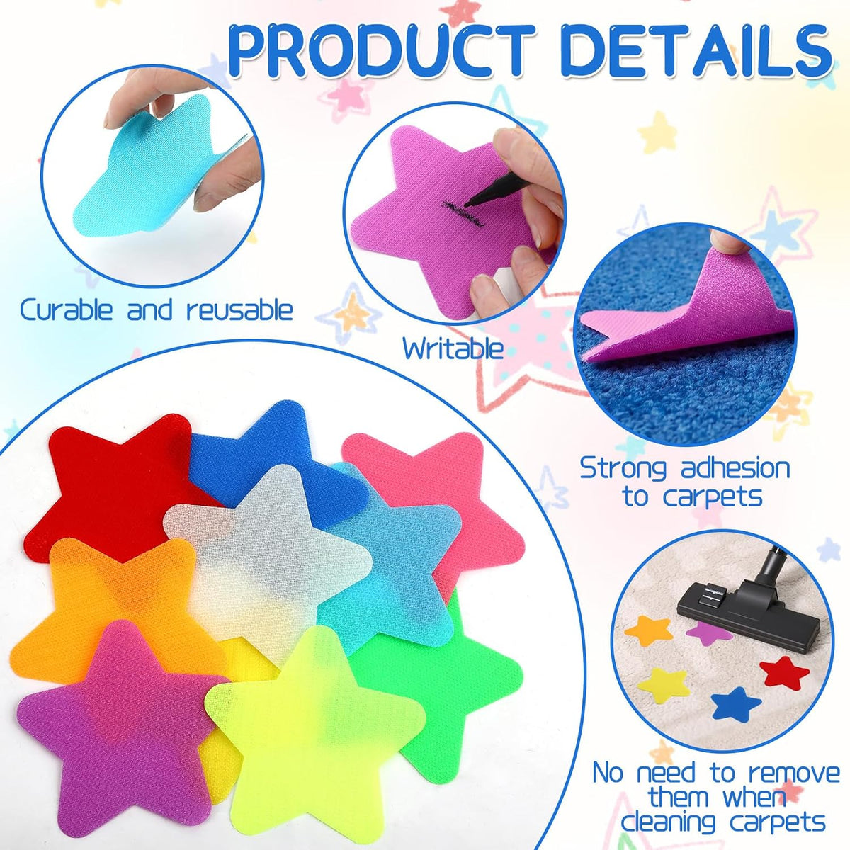 50 Pcs Star Carpet Spot Markers, 4 Inch Floor Dots for Classroom