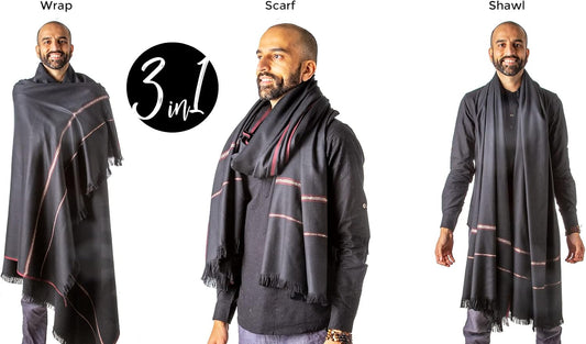 Versatile Premium Wool Blend Meditation Shawl - Large Unisex Prayer Wrap, Oversized Scarf & Yoga Blanket