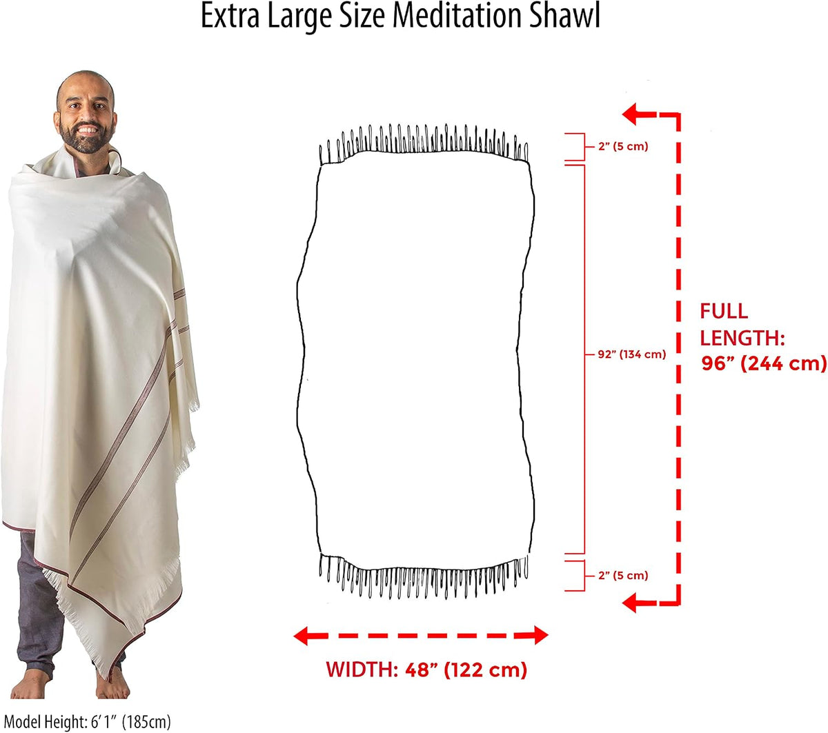 Versatile Premium Wool Blend Meditation Shawl - Large Unisex Prayer Wrap, Oversized Scarf & Yoga Blanket
