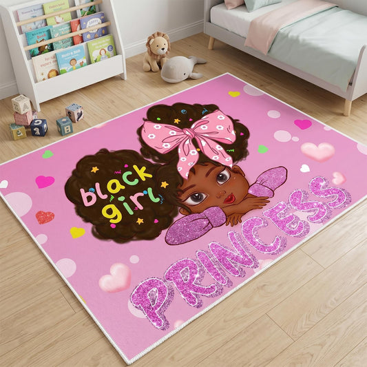 Black Girl Area Rug for Bedroom African American Rugs for Room Princess Carpet Kids Rugs for Bedroom African Girls Carpet for Living Room Teen Girls Yoga Mats, Pink, 4'×5'