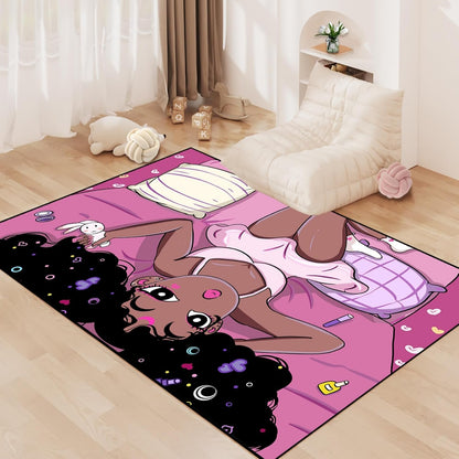 Black Girl Area Rug for Bedroom African American Rugs for Room Princess Carpet Kids Rugs for Bedroom African Girls Carpet for Living Room Teen Girls Yoga Mats, Pink, 4'×5'
