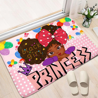 Black Girl Area Rug for Bedroom African American Rugs for Room Princess Carpet Kids Rugs for Bedroom African Girls Carpet for Living Room Teen Girls Yoga Mats, Pink, 4'×5'